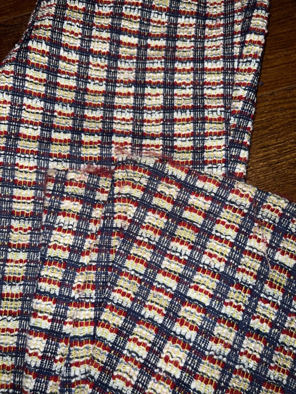 Judith March Retro 70s Tweed Navy Cream Red Plaid Knit Flare Bell Bottoms Size S - Picture 7 of 11